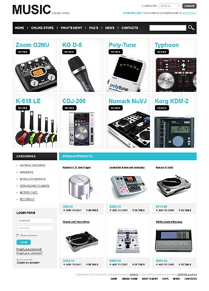 White Audio Store VirtueMart Template by Di TMT