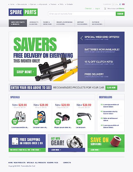 White Auto Parts Zen Cart Template by Hermes Zen Cart  TMT