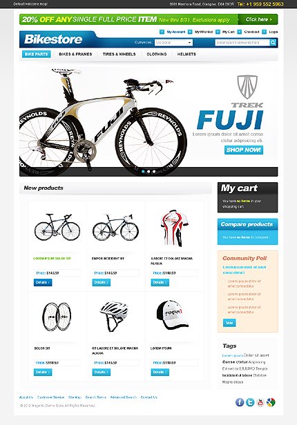 White Bike Shop Magento Theme by Hermes TMT