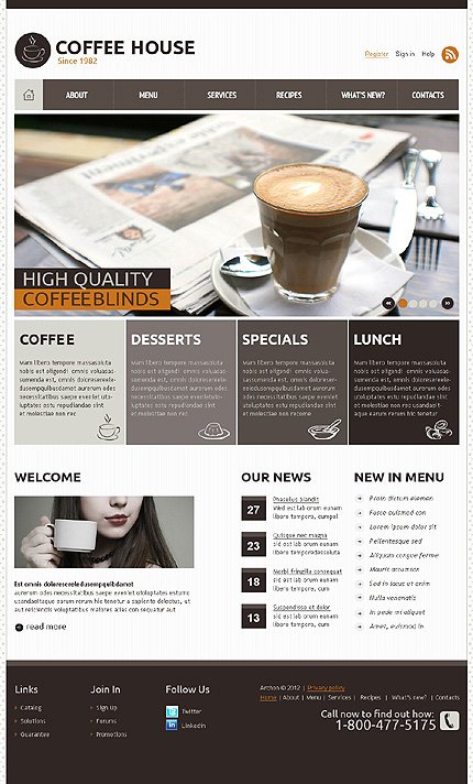 White & Black Coffee Shop Joomla Template by Jenny TMT