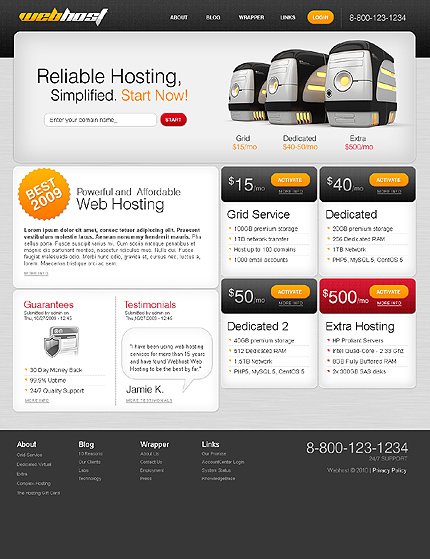 White & Black Hosting Drupal Template by Hugo TMT