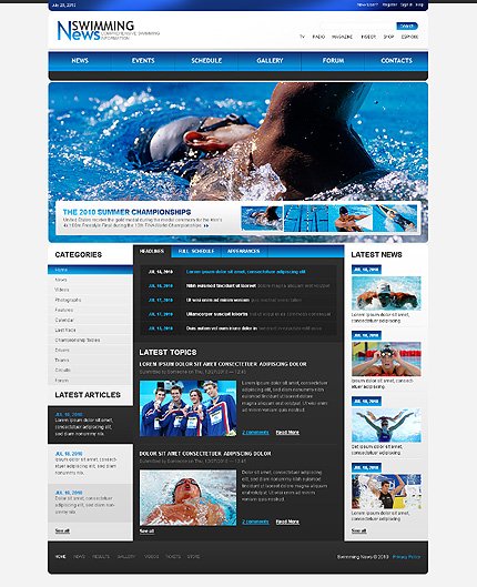 White & Black Swimming Drupal Theme by Mercury TMT
