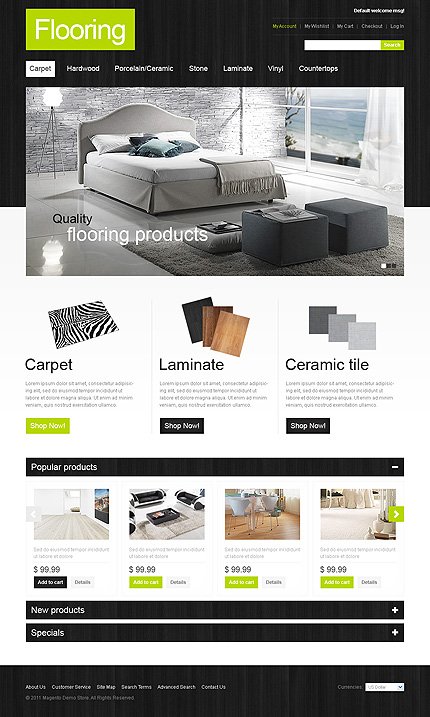 White & Black Magento Flooring Theme by Mercury TMT