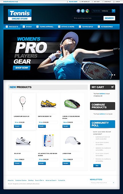 White & Black Tennis Magento Theme by Hermes TMT