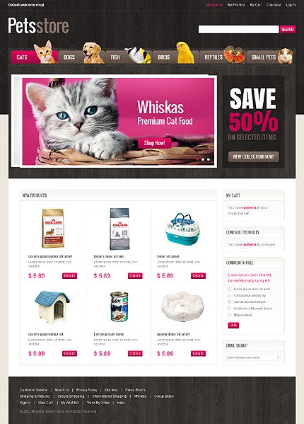 White & Black Pet Shop Magento Theme by Hermes TMT