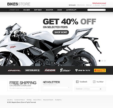 White & Black Bike Shop Magento Theme by Hermes TMT