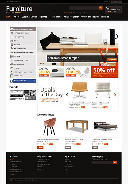 White & Black Magento Furniture Template by Hermes TMT