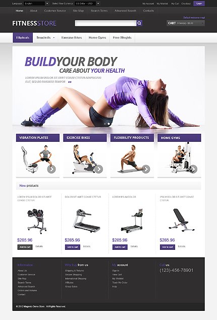 White & Black Fitness Magento Theme by Hermes TMT