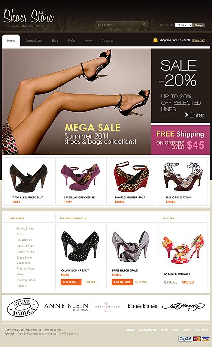 White & Black Shoe Store VirtueMart Template by Delta TMT