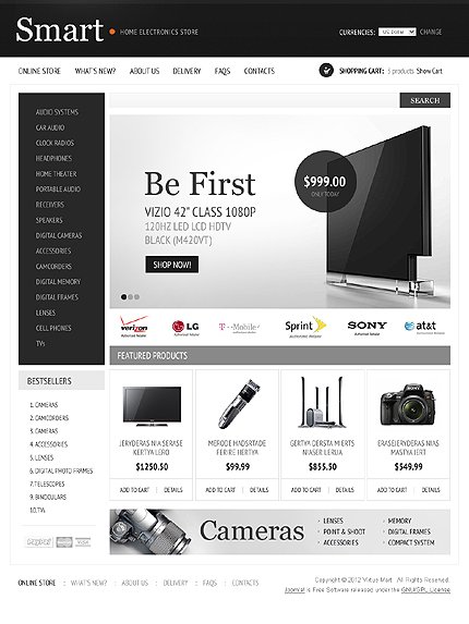 White & Black Electronics VirtueMart Theme by Delta TMT
