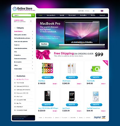 White & Black Electronics Store Zen Cart Template by Mercury Zen Cart  TMT