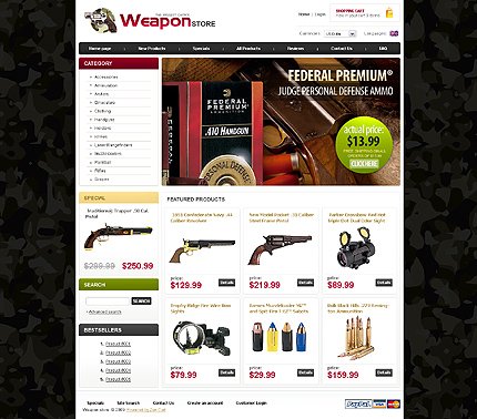 White & Black Gun Shop Zen Cart Template by Di Zen Cart  TMT