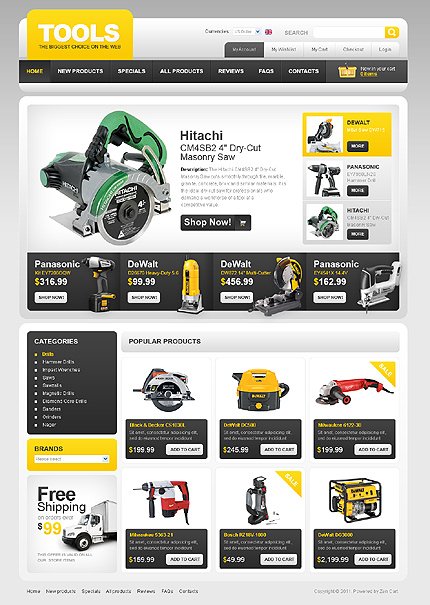 White & Black Tools & Equipment Zen Cart Theme by Mercury Zen Cart  TMT