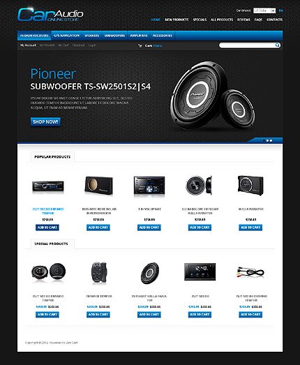White & Black Car Audio Zen Cart Template by Hermes Zen Cart  TMT