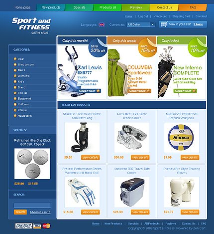 White & Blue Sports Store Zen Cart Template by Glenn Zen Cart  TMT