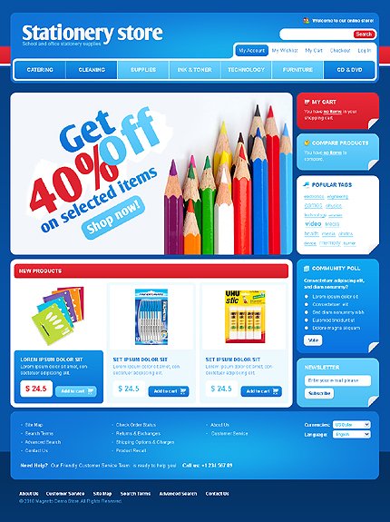 White & Blue Stationery Magento Theme by Mercury TMT