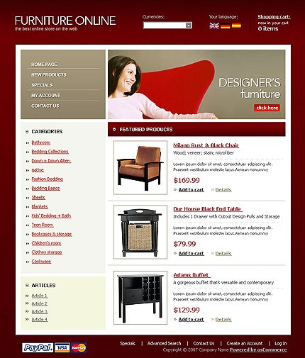 White & Brown Furniture osCommerce Template by Di osCommerce  TMT
