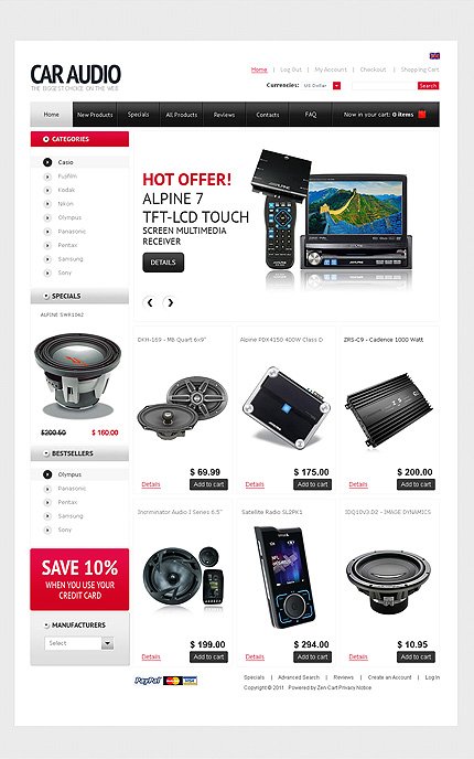 White Car Audio Zen Cart Template by Sawyer Zen Cart  TMT