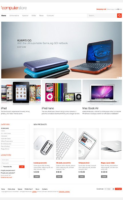 White Computer Store VirtueMart Template by Mercury TMT