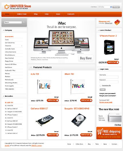 White Computer Store VirtueMart Template by Mercury TMT