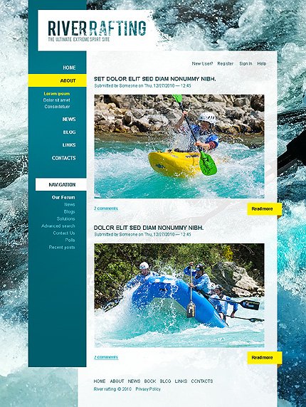 White & Cyan Rafting Drupal Theme by Mercury TMT