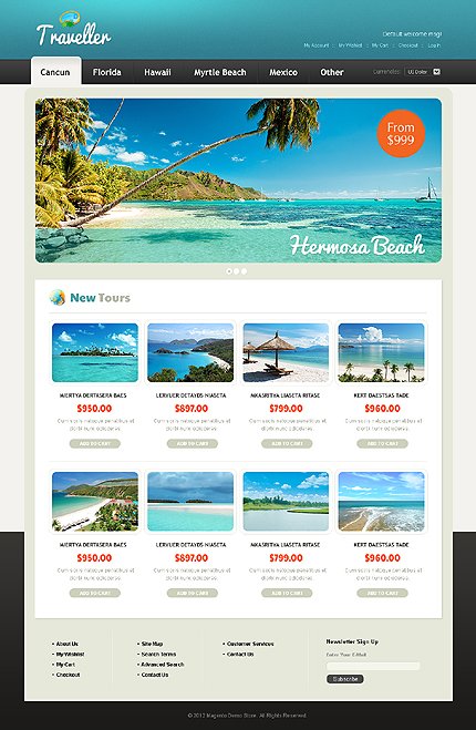 White & Cyan Travel Agency Magento Theme by Delta TMT