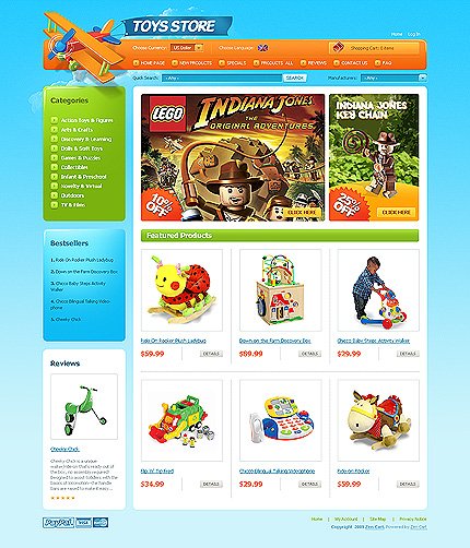 White & Cyan Toy Store Zen Cart Template by Oldman Zen Cart  TMT