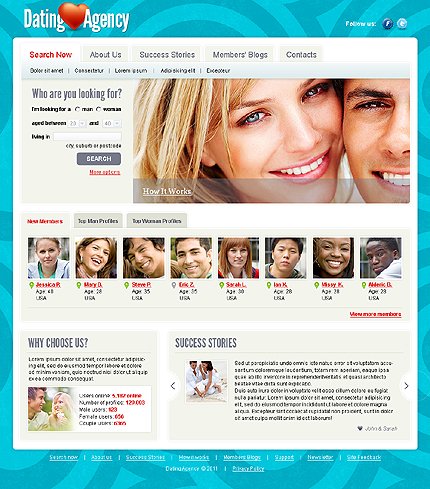 White & Cyan Dating Joomla Theme by MariArti TMT