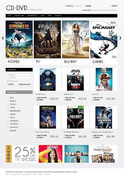 White DVD Store VirtueMart Template by Di TMT