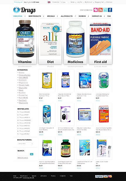 White Drug Store Zen Cart Template by Di Zen Cart  TMT