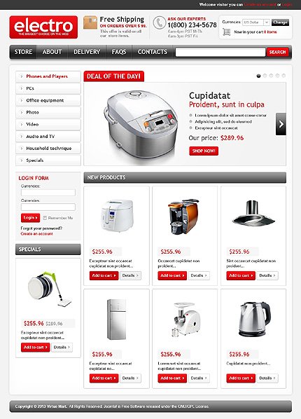 White Electronics Store VirtueMart Template by Hermes TMT