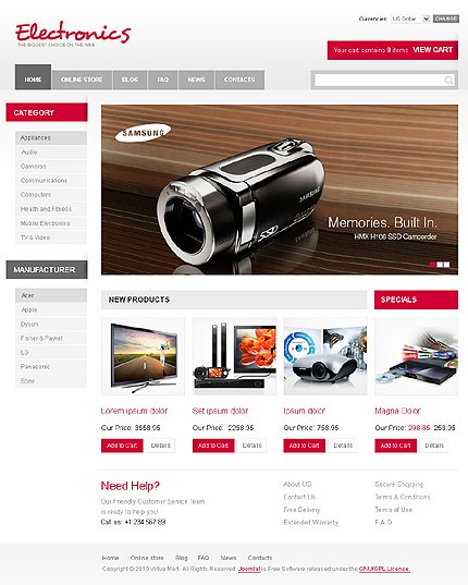 White Electronics Store VirtueMart Template by Mercury TMT