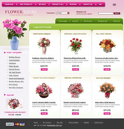 White Flower Shop Zen Cart Template by Delta Zen Cart  TMT