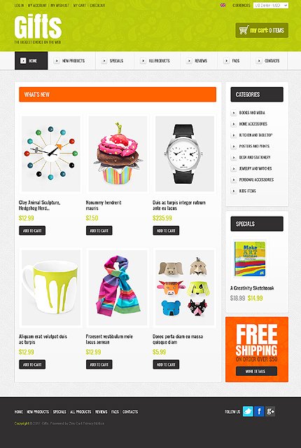 White Gifts Store Zen Cart Template by Elza Zen Cart  TMT