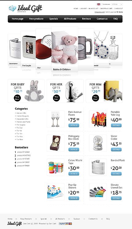 White Gifts Store Zen Cart Template by Di Zen Cart  TMT