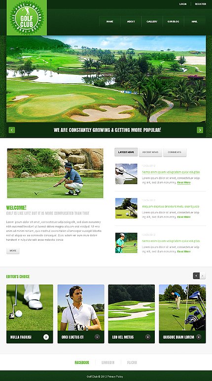 White & Green Golf Joomla Template by Astra TMT