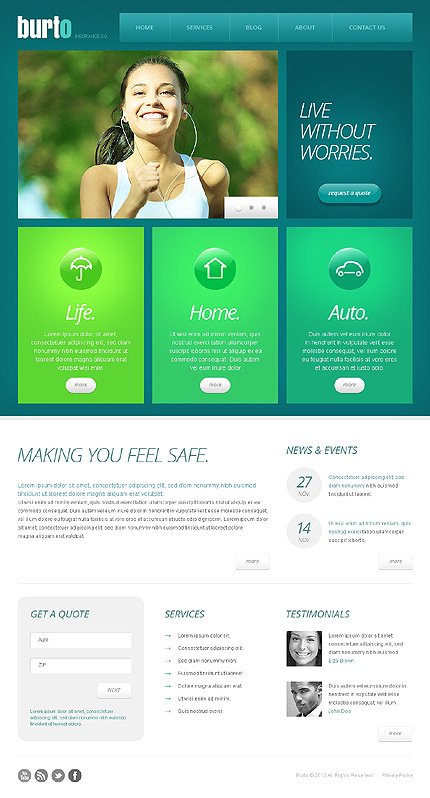 White & Green Insurance Joomla Template by Oldman TMT