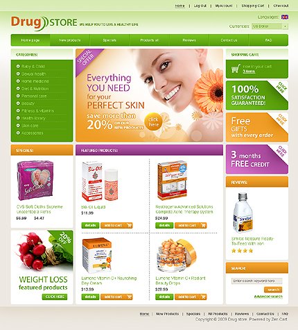 White & Green Drug Store Zen Cart Template by Glenn Zen Cart  TMT