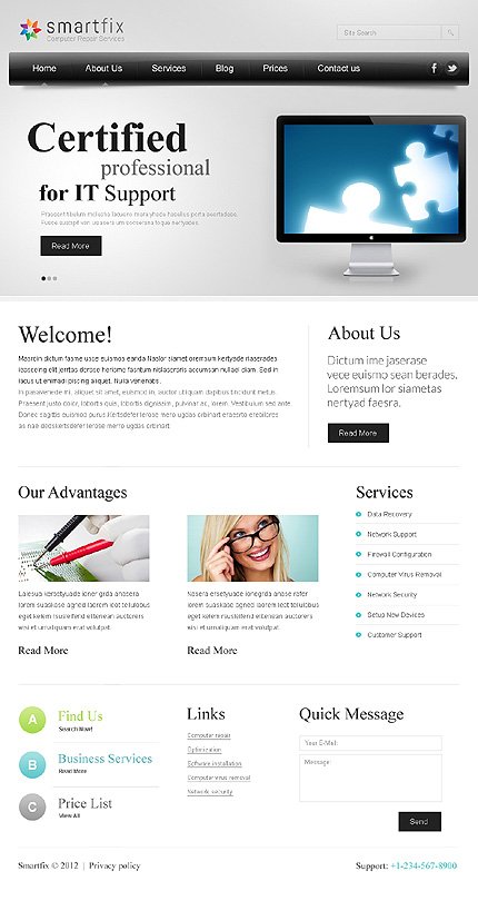 White & Grey Computer Repair Joomla Template by Delta TMT