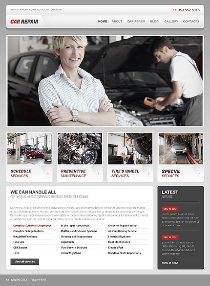 White & Grey Car Repair Joomla Template by Mercury TMT