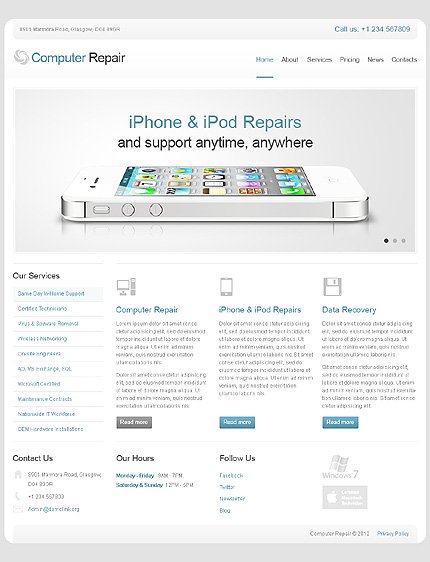 White & Grey Computer Repair Joomla Template by Mercury TMT