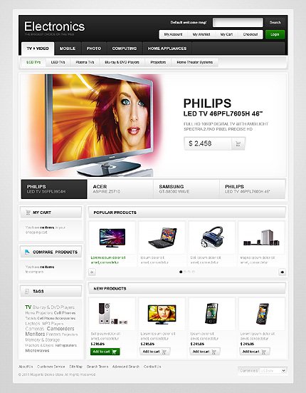 White & Grey Electronics Store Magento Theme by Mercury TMT