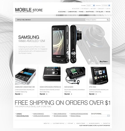 White & Grey Mobile Store Magento Theme by Mercury TMT