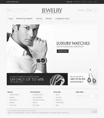 White & Grey Jewelry Magento Template by Mercury TMT