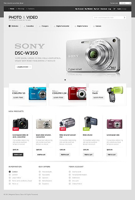White & Grey Video Store Magento Theme by Hermes TMT