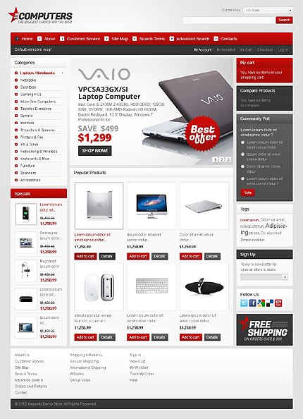 White & Grey Computer Store Magento Theme by Mercury TMT