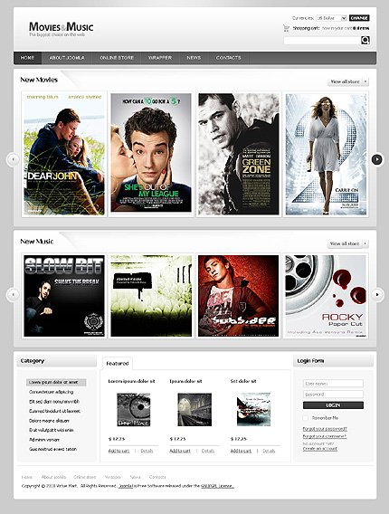 White & Grey Movie VirtueMart Template by Mercury TMT
