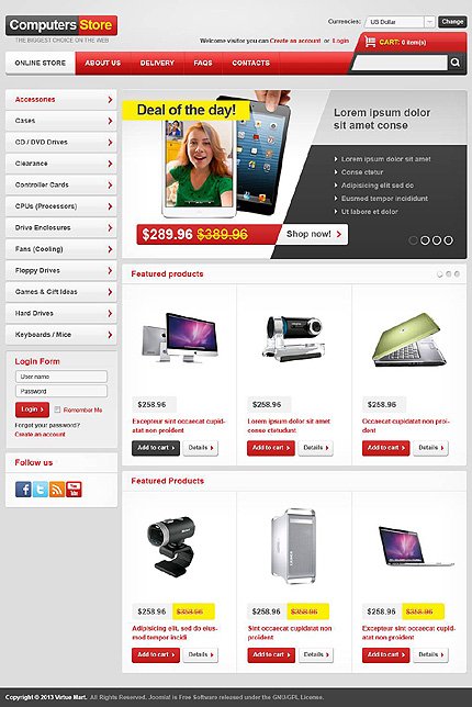 White & Grey Computer Store VirtueMart Template by Hermes TMT