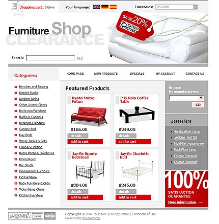 White & Grey Furniture osCommerce Template by Glenn osCommerce  TMT