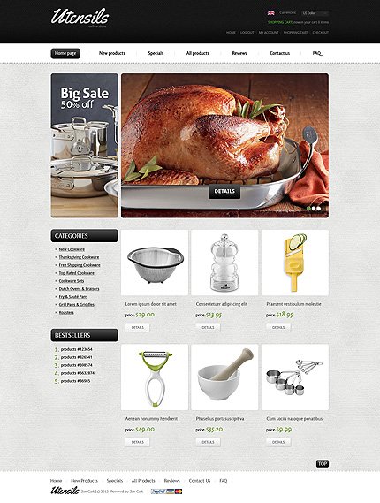 White & Grey Housewares Zen Cart Template by Di Zen Cart  TMT